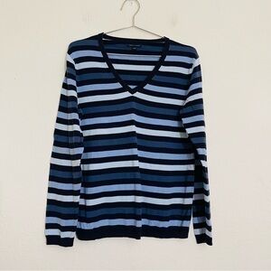 Tommy Hilfiger V-Neck Striped Sweater Women Size Large Blue/White